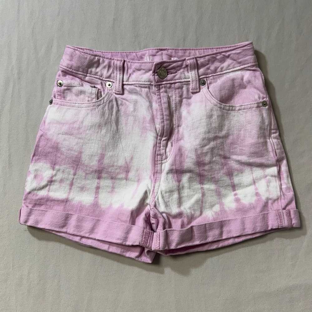 GAP Tie Dye Denim Jean Shorts Girls 10 Pink High Rise Marbled Summer Pastel Fun